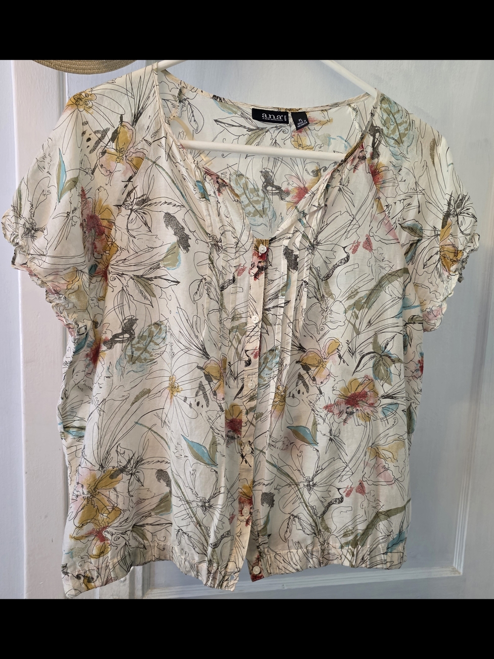 a.n.a Floral Cream Short-Sleeve Blouse